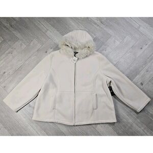 New! Vintage Rare Fuda Studio Size 3X White Jacket Faux Furr Hood Long Sleeve